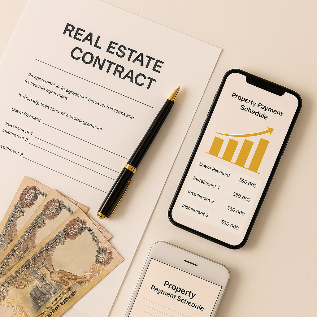“Property payment schedule and real estate contract with AED cash — Dubai real estate investment concept by one of the best real estate companies in Dubai